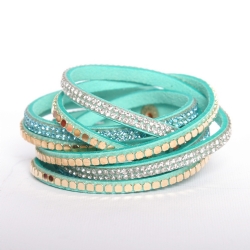 Bracciale a fascia con Strass - Braccialetto doppio con Brillantini - Verde Rosa Beige