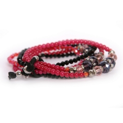 Bracciale con Perline - Multi braccialetto perle Fuxia Nero