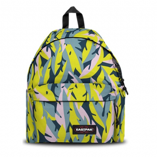 Eastpak - Zaino Padded Pak'r Cam - Leaves Spring - Fantasia Foglie Giallo  Fluo Rosa Azzurro Nero Grigio