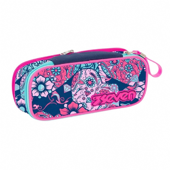 Seven - Astuccio Oval - Bustina Round sdoppiabile - Sugarskull - Colore Fuxia Blu Azzurro Rosa - 1